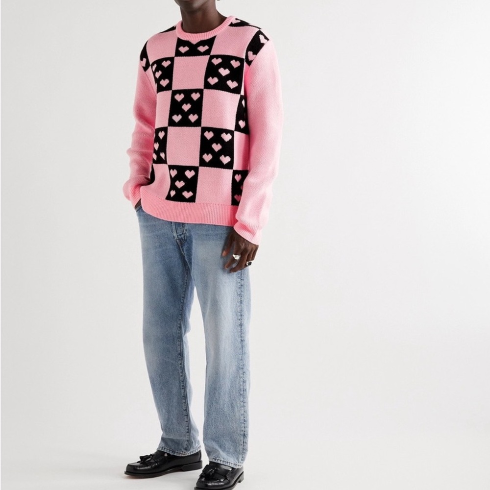 Noon Goon’s Men’s Small NWOT Pink and Black lovers checked Heart Sweater